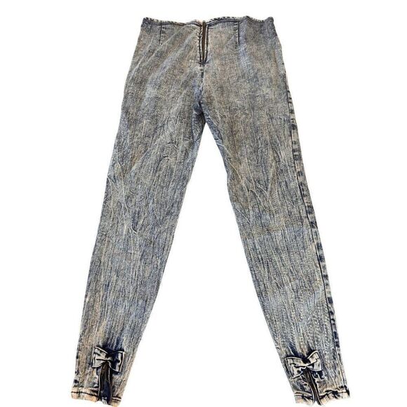 Pilcro by Anthropologie Acid Wash Skinny Jeans w/ Ankle Bows Sz 31 Boho Denim - Picture 2 of 11